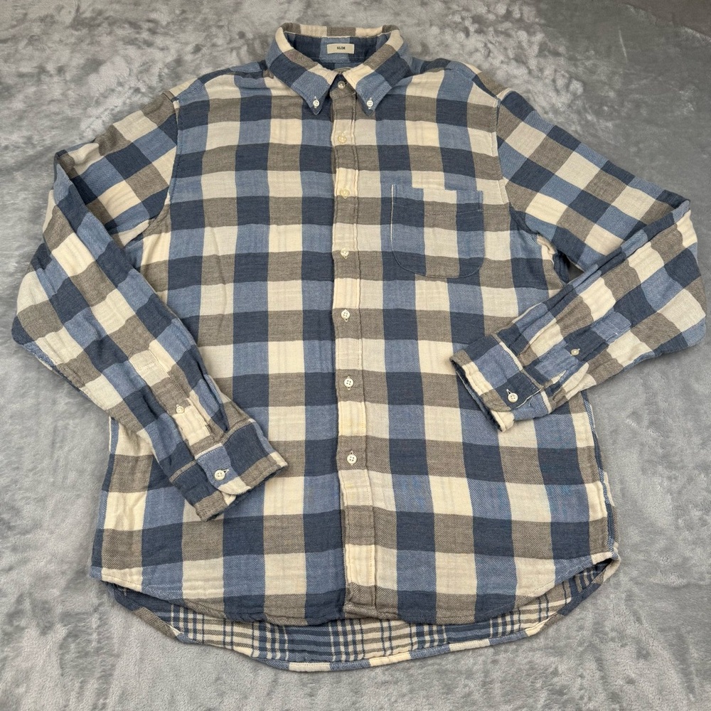 J Crew Slim Shirt Mens L Blue Gray Check Every Stitch Considered Long Sleeve